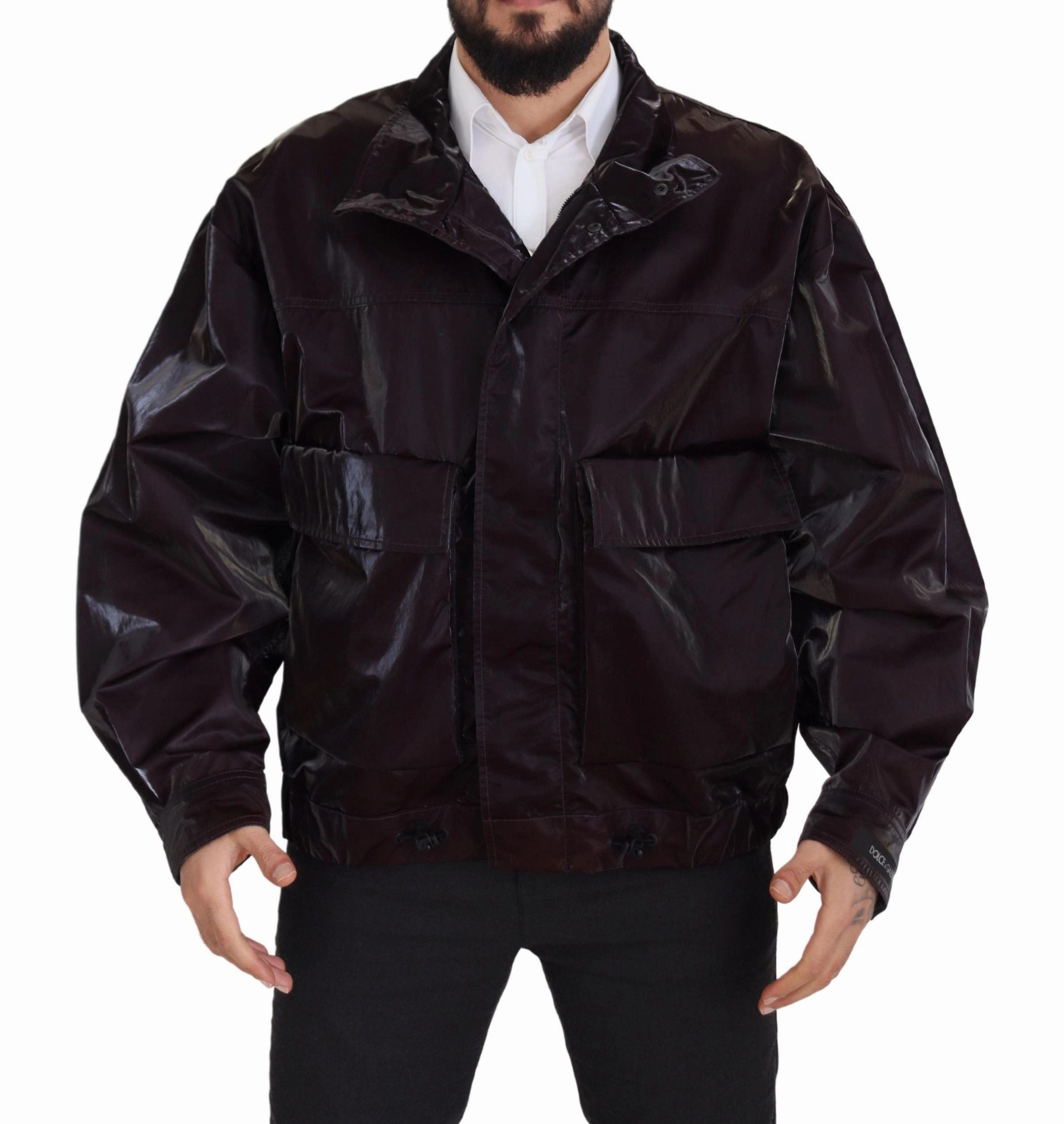 Machine Wash Fur & Faux Fur Coats Bordeaux Nylon Collared Men Coat Jacket