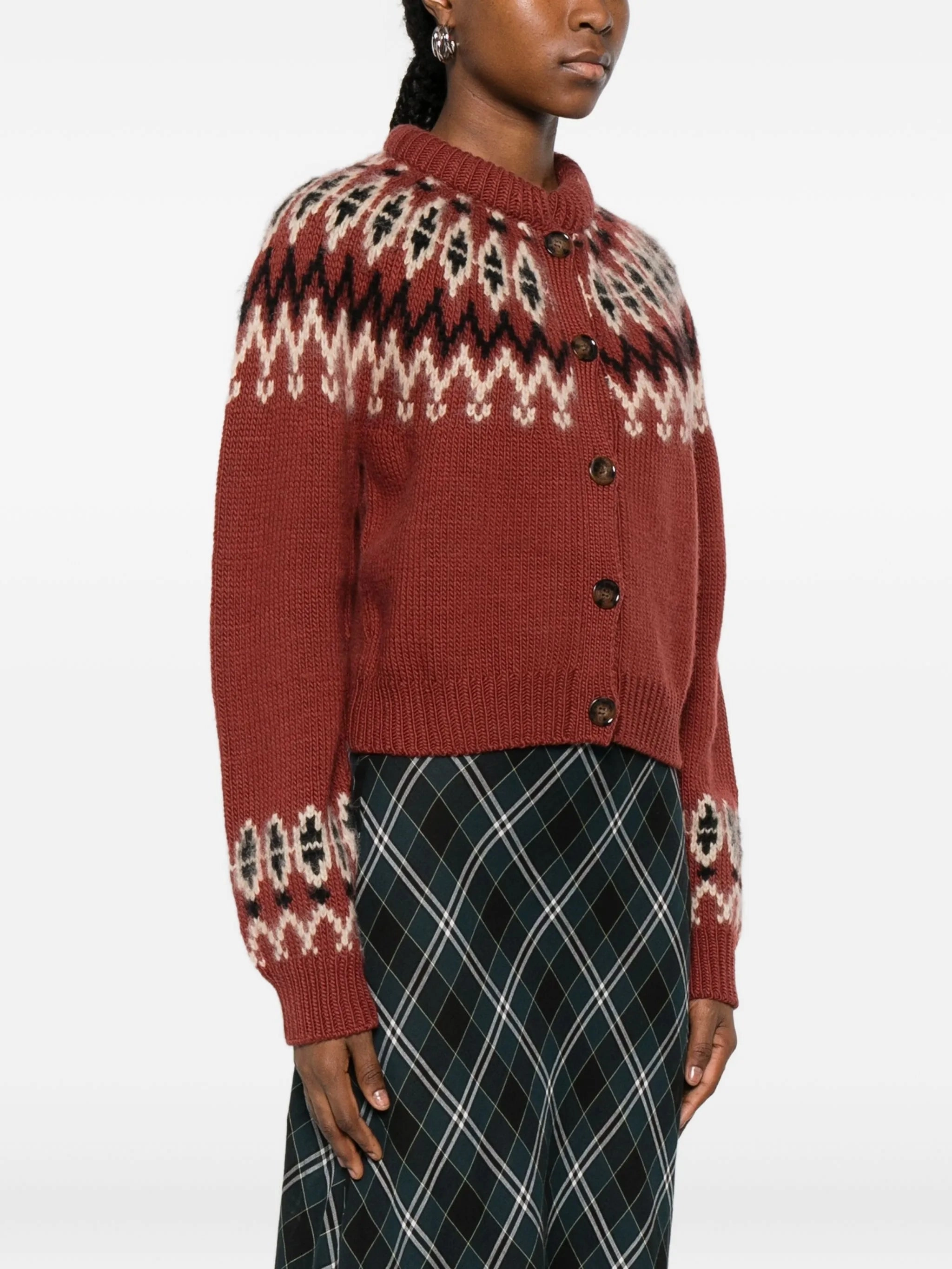 Scandinavian Knitwear Uk Clarke patterned-intarsia cardigan