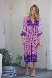 Smart Casual Maxi Dress Boho Maxi Dress "Folk Town" Pink & Purple Floral Peasant Sleeved Long Festival Gown Small Medium Or Large