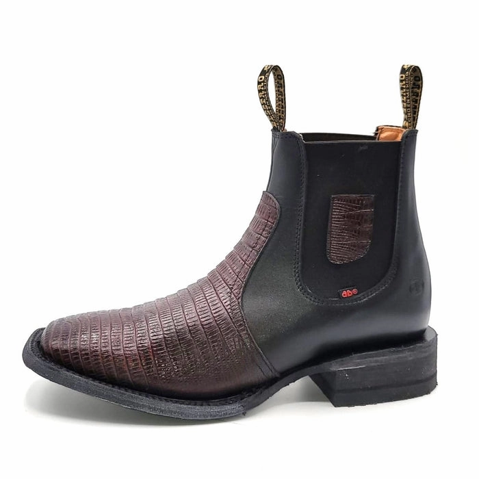 El Besserro Men's Lizard Print Square Toe Ankle Boots Burgundy Size 12 Cowgirl Boots