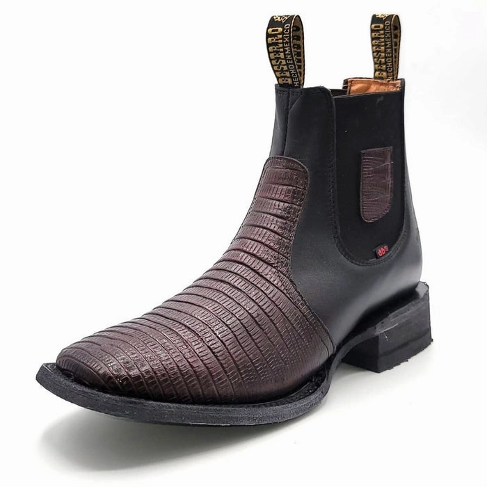 Spur Boots El Besserro Men's Lizard Print Square Toe Ankle Boots Burgundy