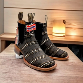 Riding Leather Boots El Besserro Men's Petatillo Leather Square Toe Ankle Boots Dark Brown