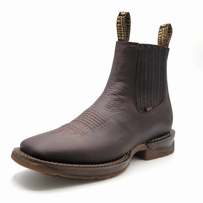 Girls Boots El Besserro Men's Square Toe Leather Ankle Boots Chocolate