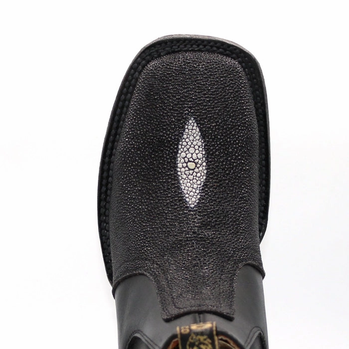El Besserro Square Toe Print Stingray Ankle Boots Black Nortiv8 Boots