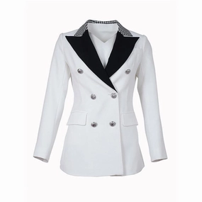 Urban Jackets Elegant Black and White Double Breasted Women Tuxedo Blazer Jackets
