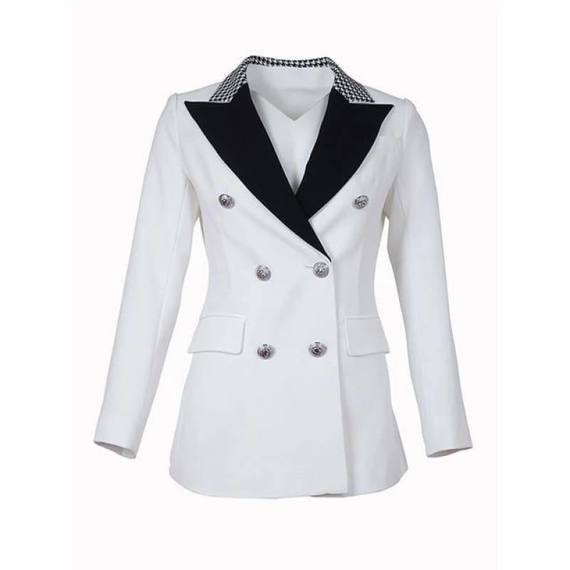 Elegant Black and White Double Breasted Women Tuxedo Blazer Jackets Skate Jackets