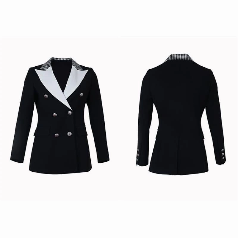 Texas Jackets Review Elegant Black and White Double Breasted Women Tuxedo Blazer Jackets