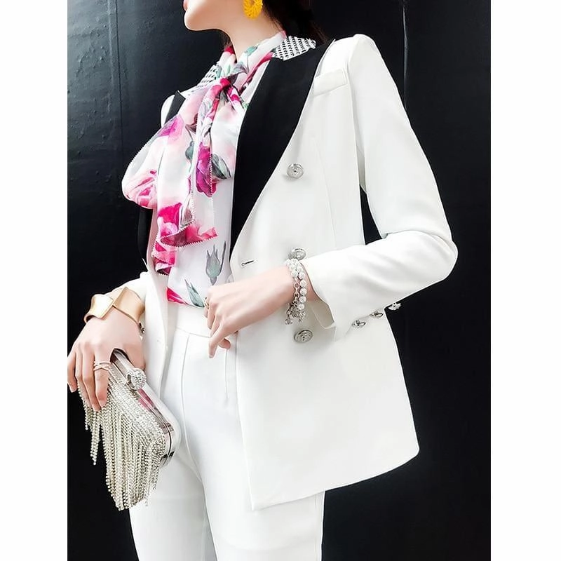 Elegant Black and White Double Breasted Women Tuxedo Blazer Jackets Boathouse Custom