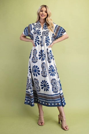 Vanna Smocked Boho Maxi Dress Empire Midi Dress