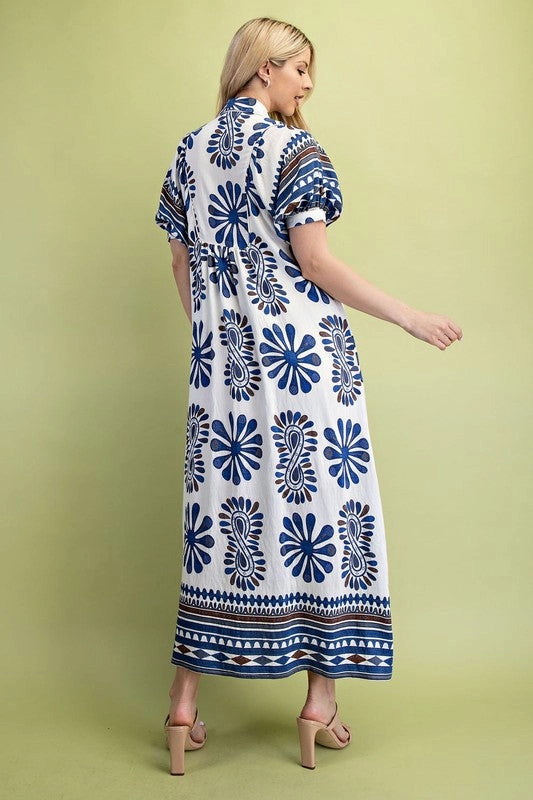 Vanna Smocked Boho Maxi Dress Cross Stitch Richelieu Sunflower Midi Dress