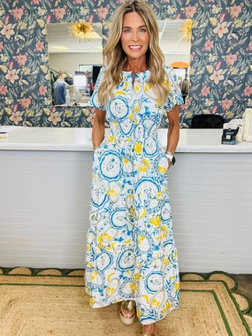 Raglan Maxi Dress Harvest Island Palmer Poplin Tiered Maxi Dress--LAST CHANCE SALE