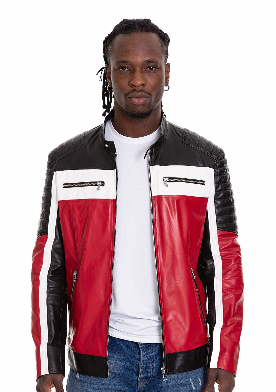 The Martos Black & Red Leather Men Jacket Wag Jackets