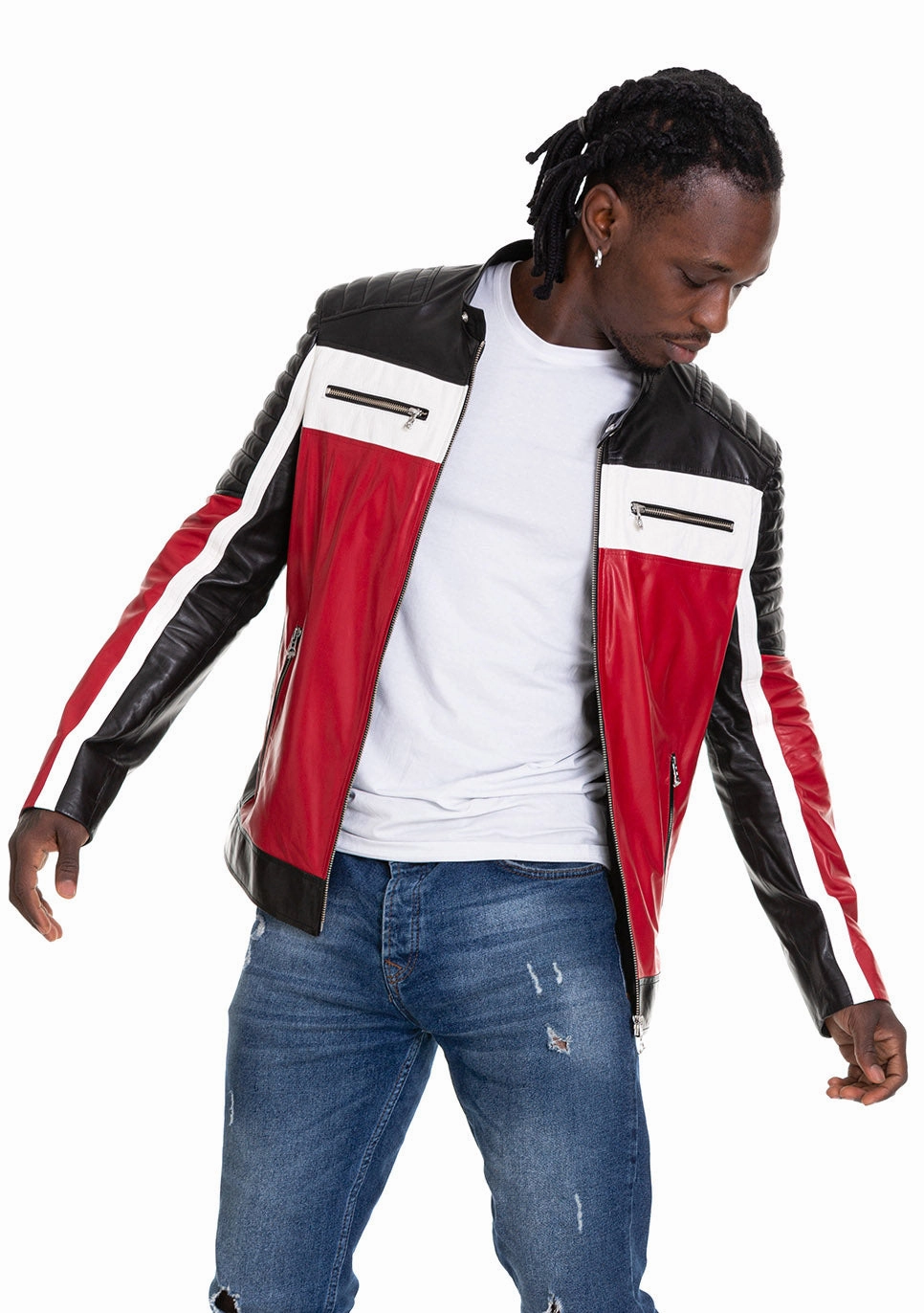 Bicycle Riding Jackets The Martos Black & Red Leather Men Jacket