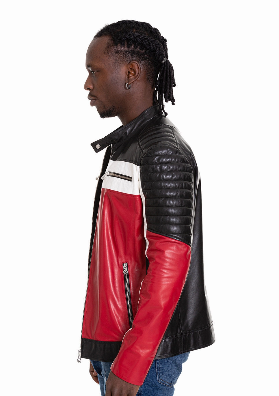 The Martos Black & Red Leather Men Jacket Leather Jackets With Buttons