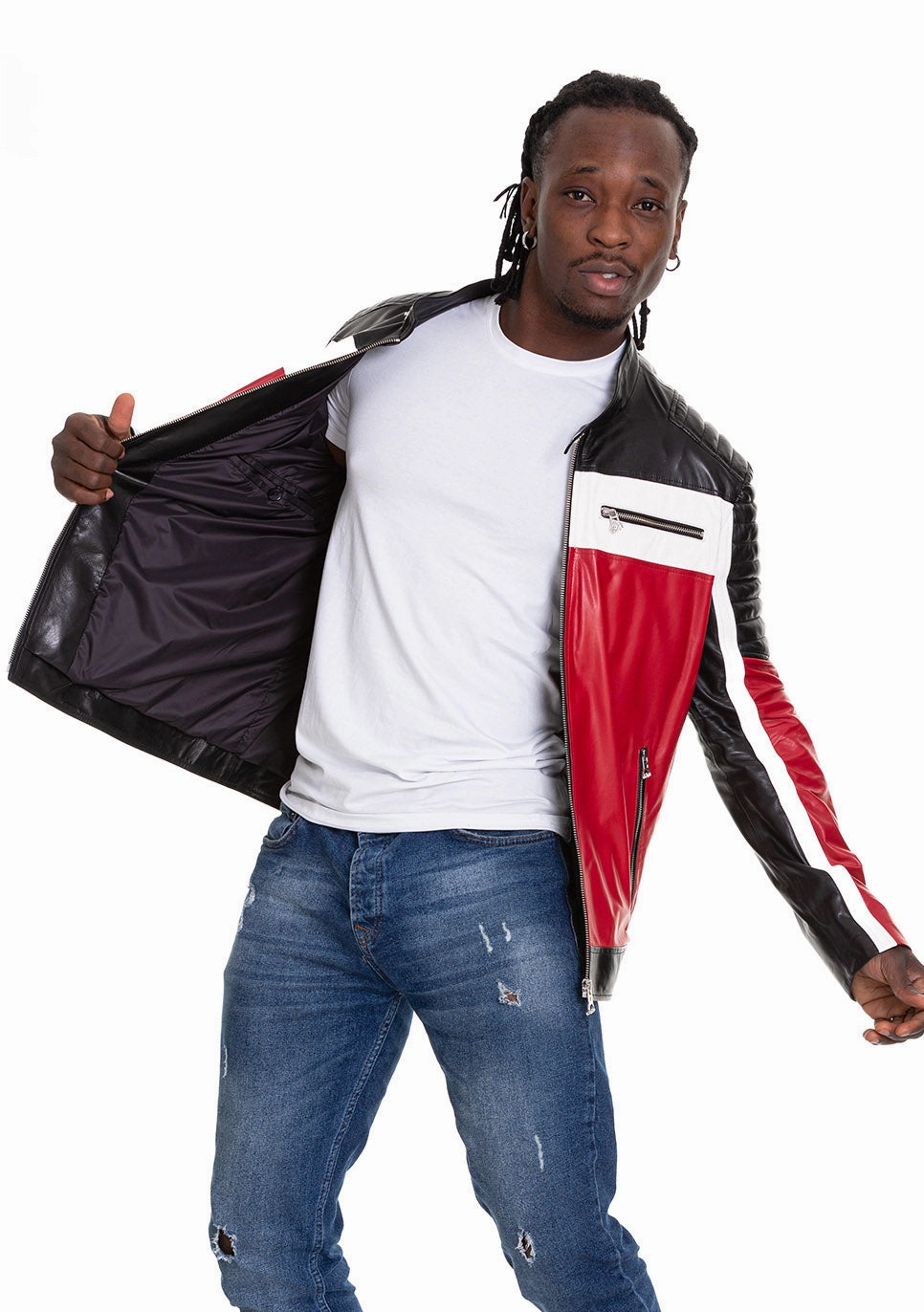 Hollywood Leather Jackets The Martos Black & Red Leather Men Jacket