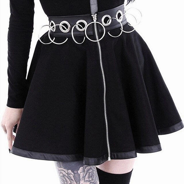 Elegante Steampunk Skirts Women New Design Party Gothic Punk Mini Skirt Black Sexy Zipper Hollow Out Short Skirt Saias Femininas Goldhinge Skirt