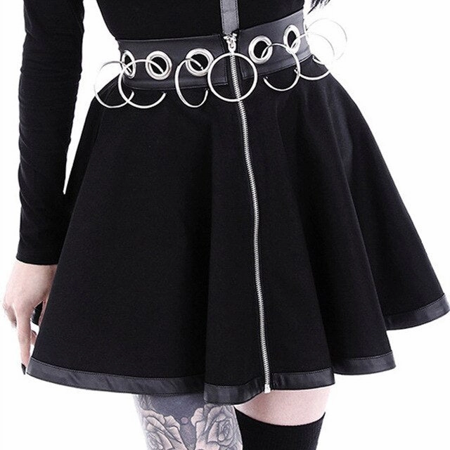 Elegante Steampunk Skirts Women New Design Party Gothic Punk Mini Skirt Black Sexy Zipper Hollow Out Short Skirt Saias Femininas Long Knit Skirt