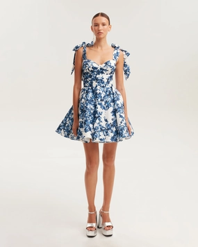 Marvelous blue hydrangea mini dress on straps, Garden of Eden Formal Plus Size Dress