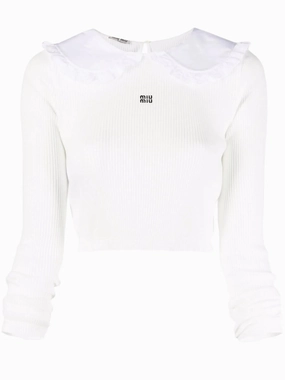 Asket Knitwear cropped ruffle-collar top