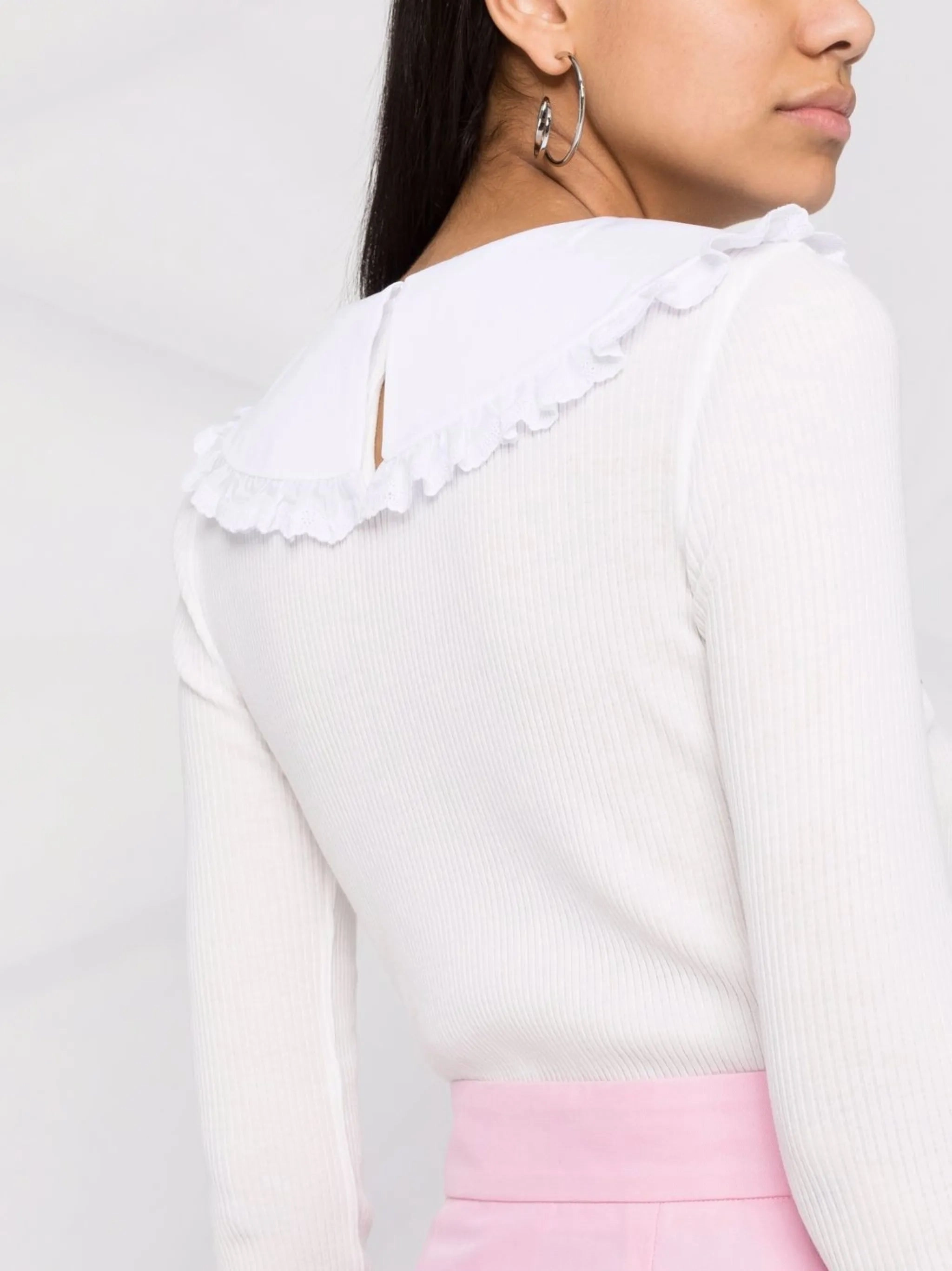 Organic Knitwear cropped ruffle-collar top