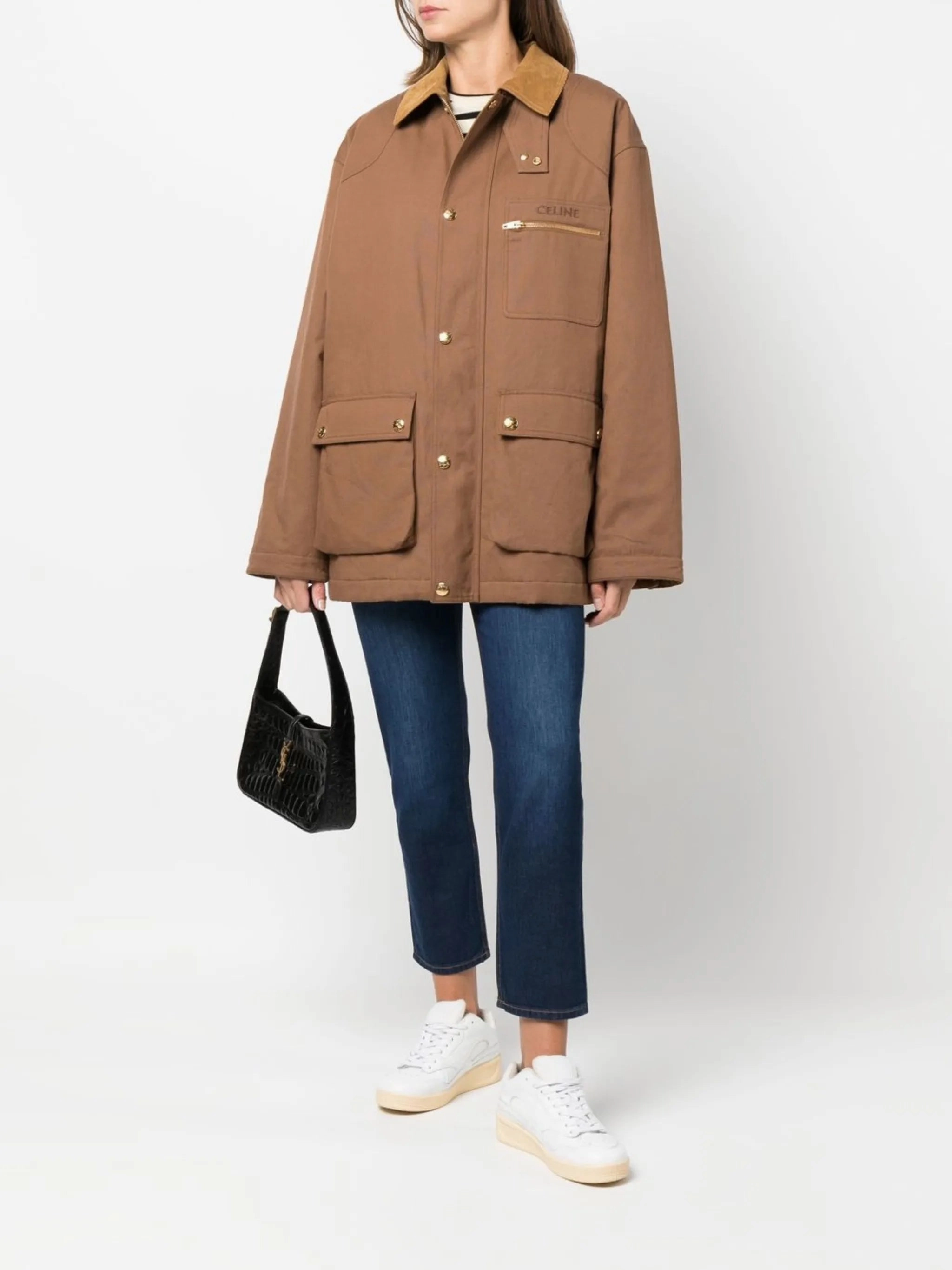 Maxi Trench Coats embroidered-logo coat