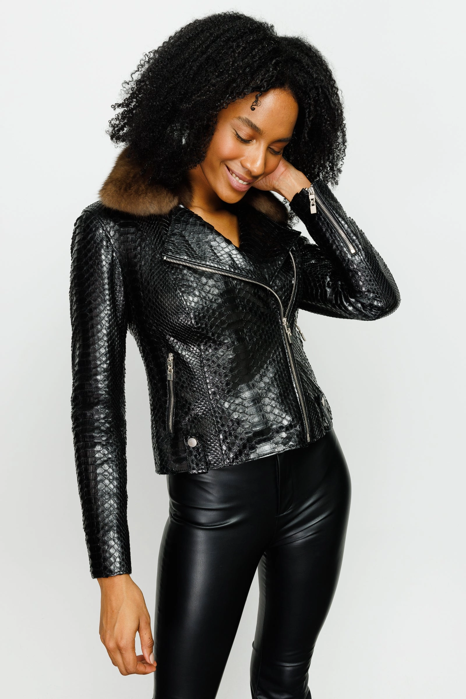 The Formello Pythn Black Leather Women Jacket Types Of Bomber Jackets
