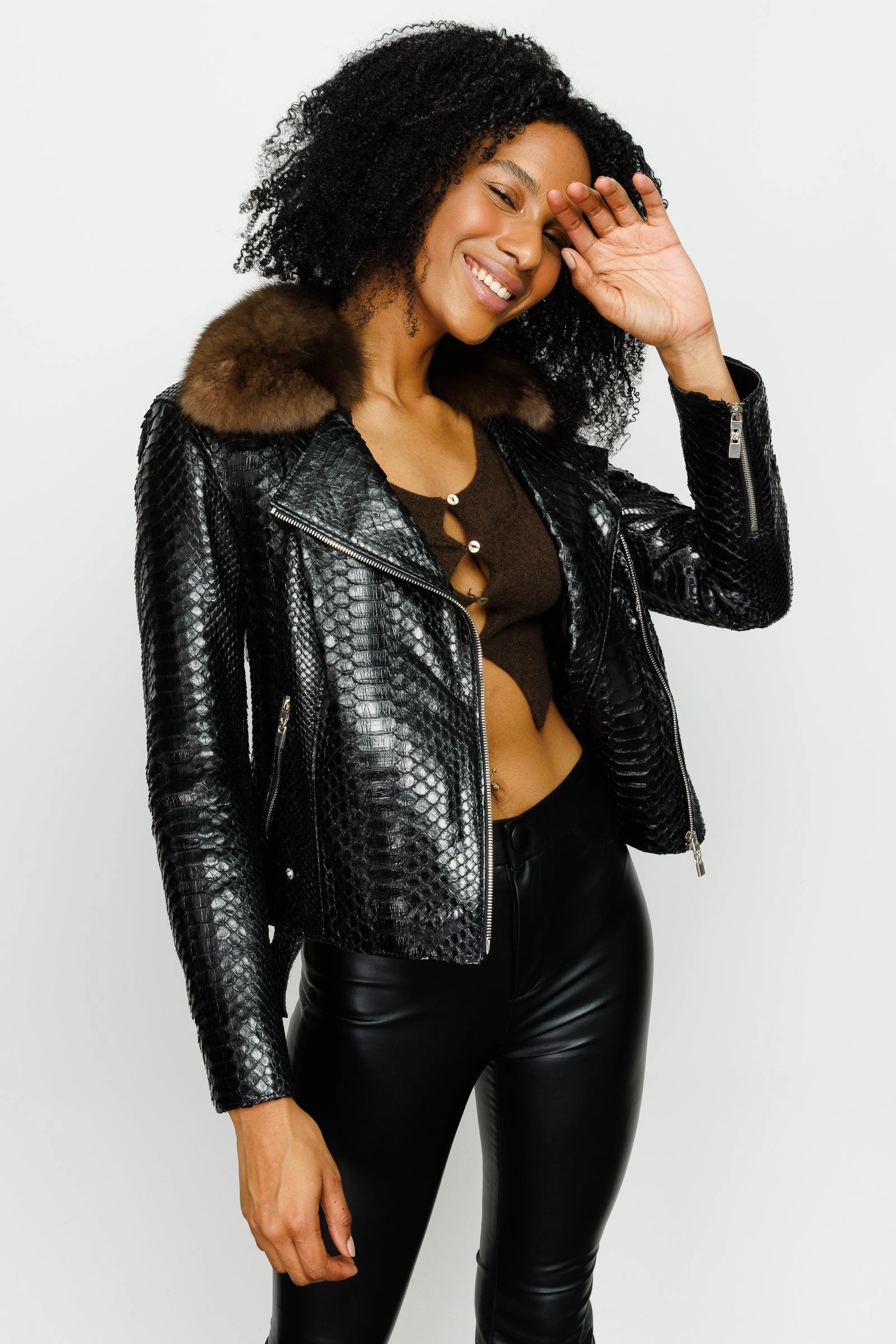 Motorcycle Jackets Padded The Formello Pythn Black Leather Women Jacket