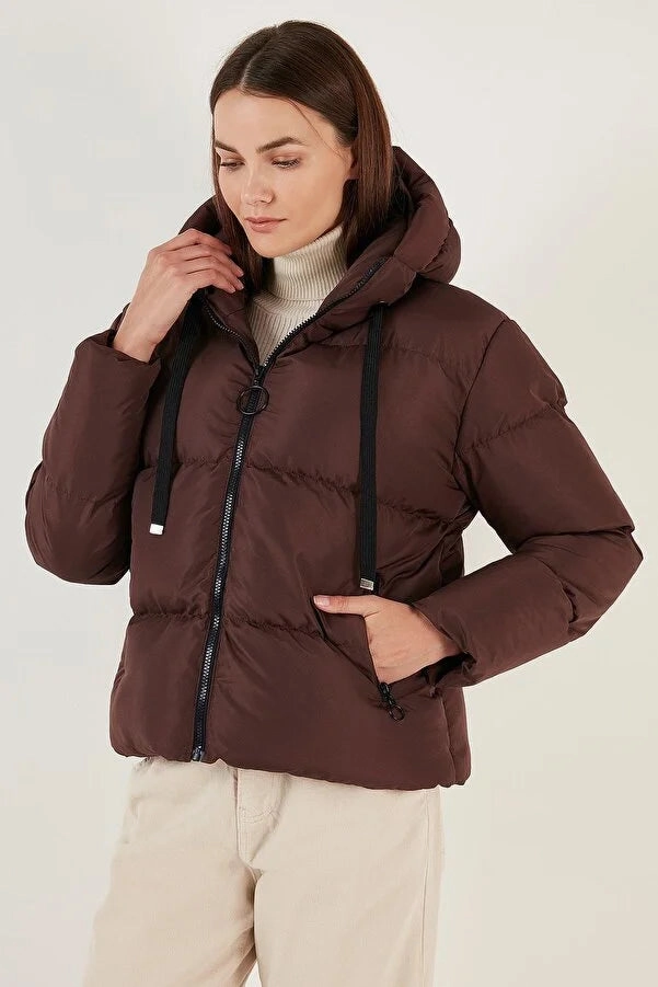 Winter Short Coats Lela Women's Black Hooded Zippered Puffer Coat