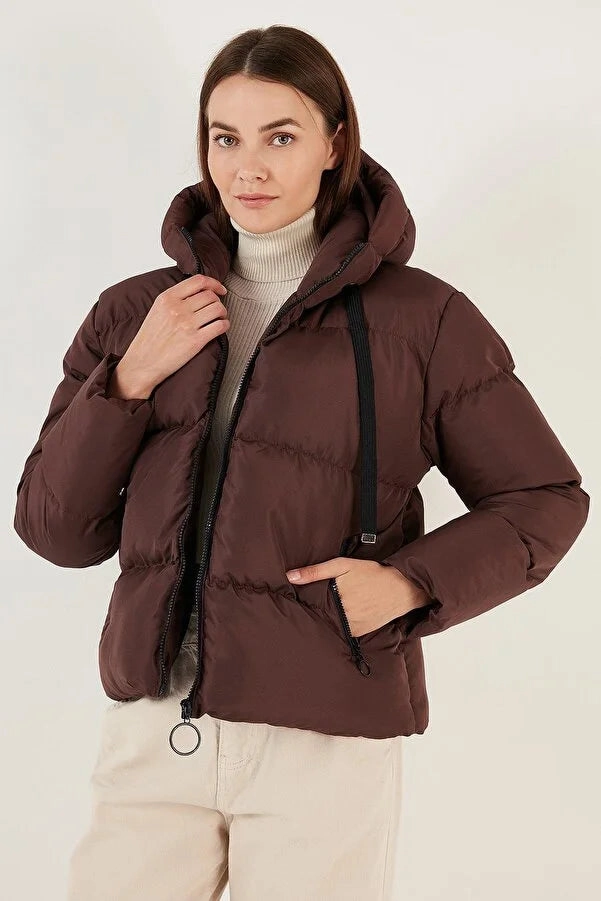 Lela Women's Black Hooded Zippered Puffer Coat Jigsaw Clothing Coats