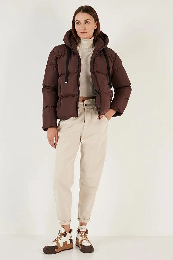 Lela Women's Black Hooded Zippered Puffer Coat H And M Coats