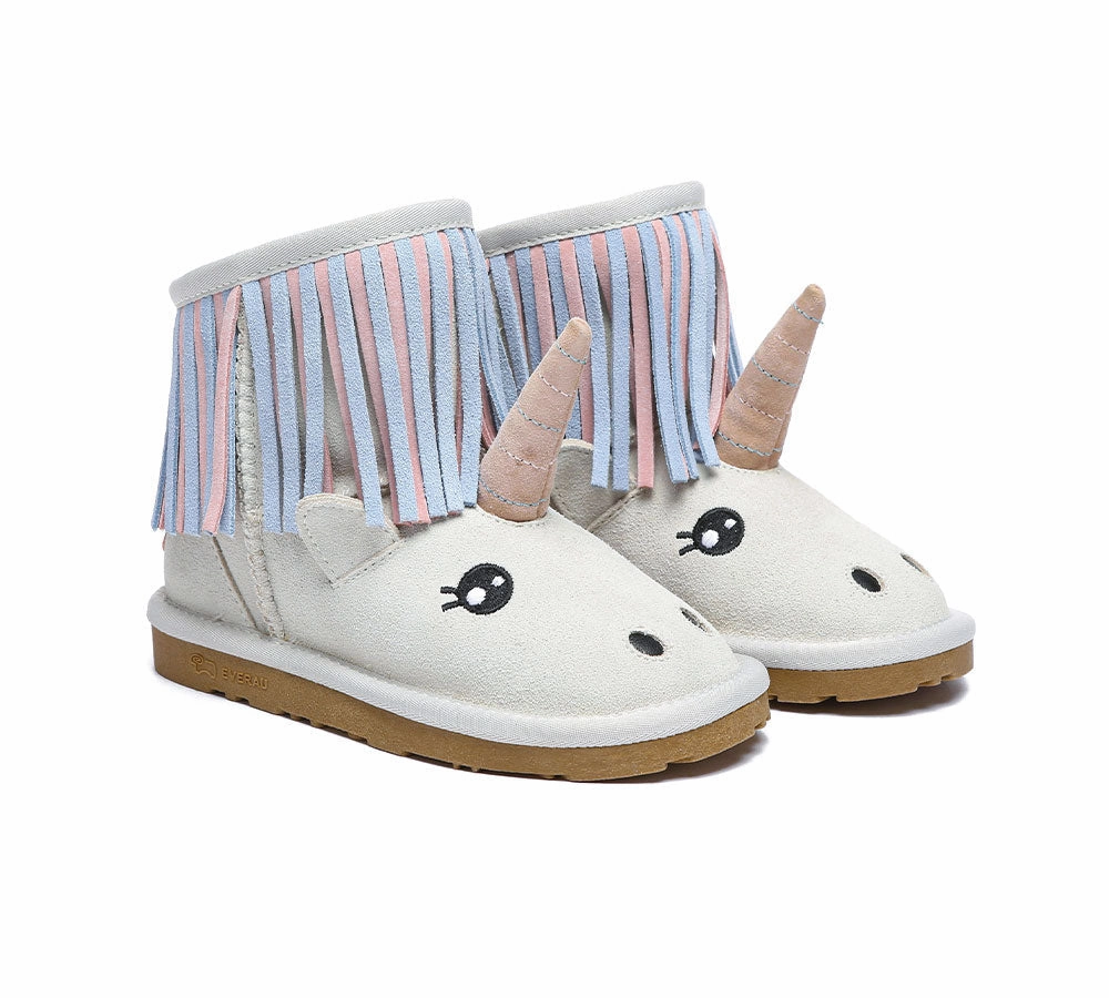 Monk Strap Boots EVERAU UGG Boots Kids Sheepskin Wool Unicorn Kids Plus