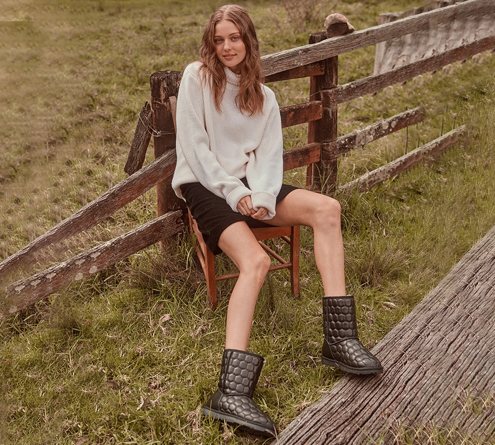 EVERAU UGG Boots Sheepskin Wool Nappa Leather Short Howey Academy Boots