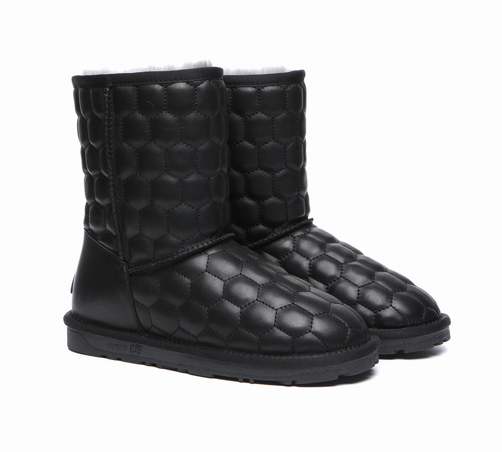 EVERAU UGG Boots Sheepskin Wool Nappa Leather Short Howey Cobb Hill Boots