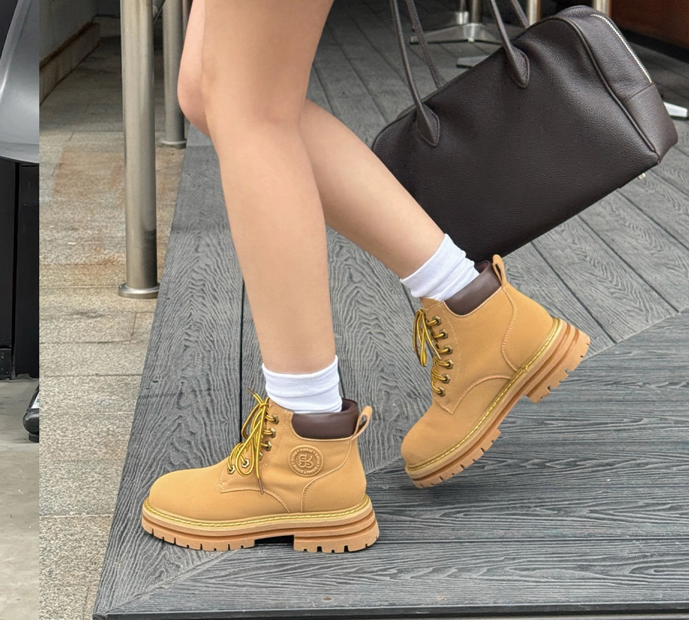 Dr Chelsea Boots 2976 EVERAU UGG Boots Women Leather Sheepskin Wool Lace Up Chunky Aubrey