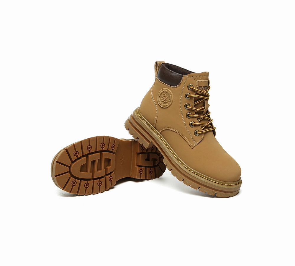 EVERAU UGG Boots Women Leather Sheepskin Wool Lace Up Chunky Aubrey Work Boots Store