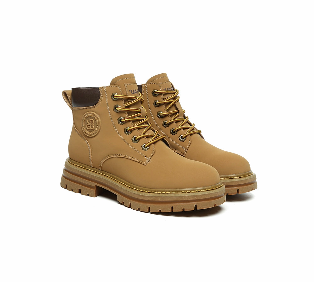 Vitamin Boots EVERAU UGG Boots Women Leather Sheepskin Wool Lace Up Chunky Aubrey