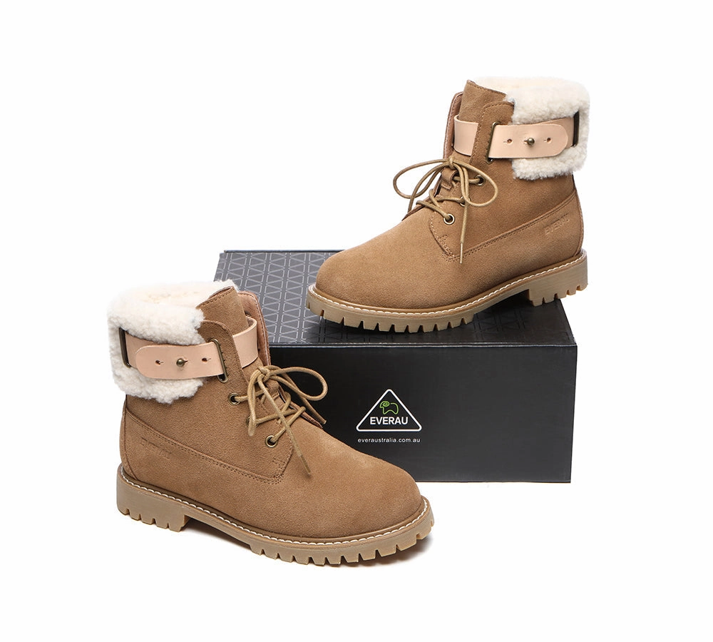 Kamik Snow Boots EVERAU Women Sheepskin Wool Lace Up Fashion Boots Martin