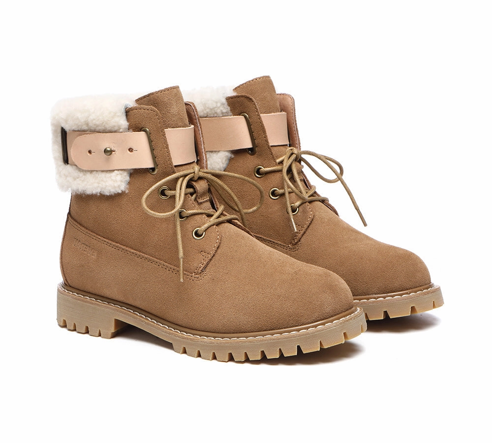 EVERAU Women Sheepskin Wool Lace Up Fashion Boots Martin Sorel Boots Joan