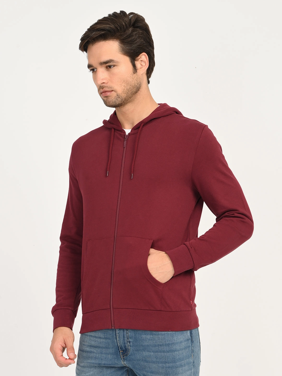 Men's Solid Maroon Hooded Sweatshirt Cool Crewneck Sweatshirts