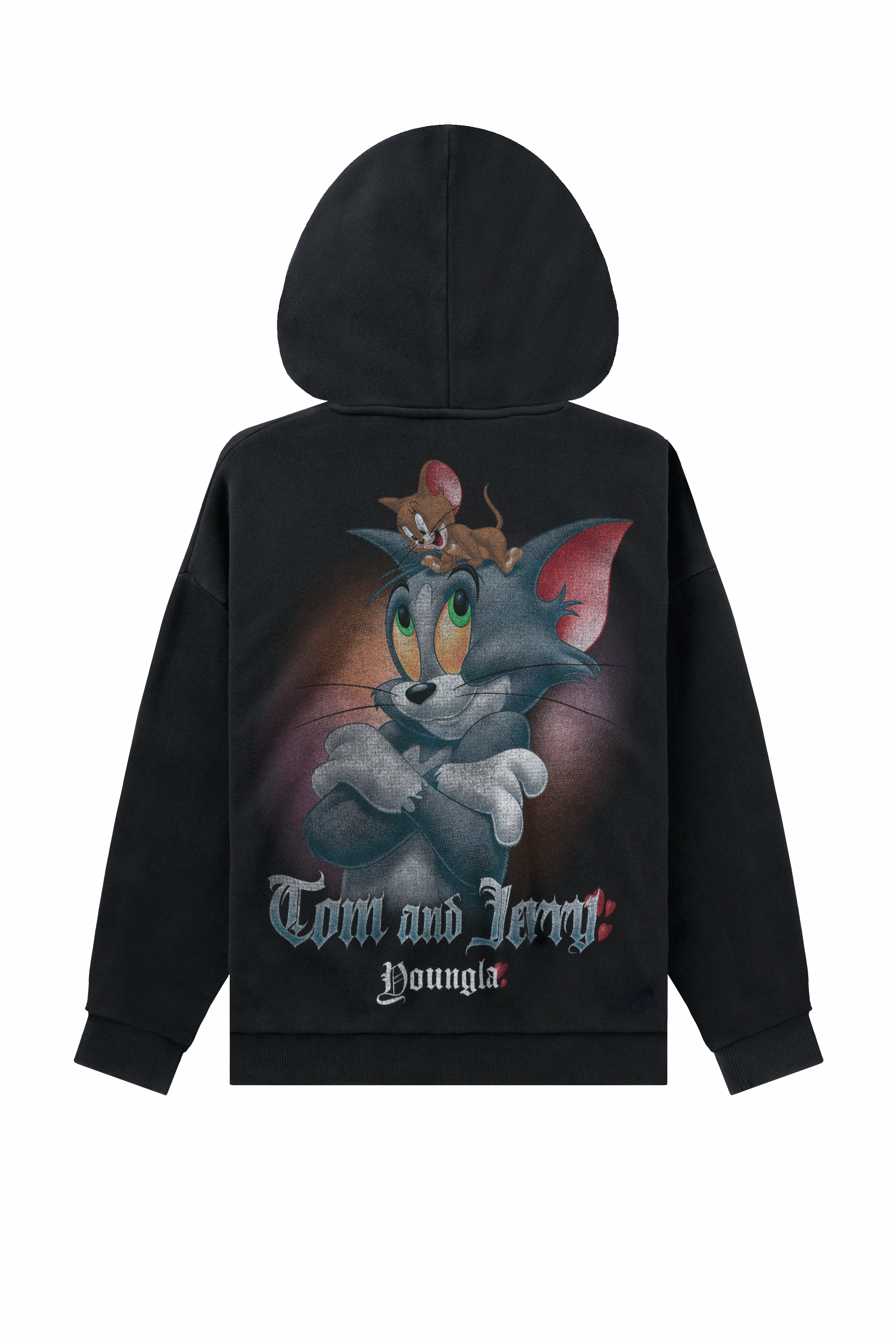 80 Cotton Sweatshirts Youngla W528 Tom & Jerry Oversized Hoodie Black/Grey