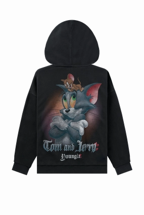 Youngla W528 Tom & Jerry Oversized Hoodie Black/Grey Blank Crewneck Sweatshirts