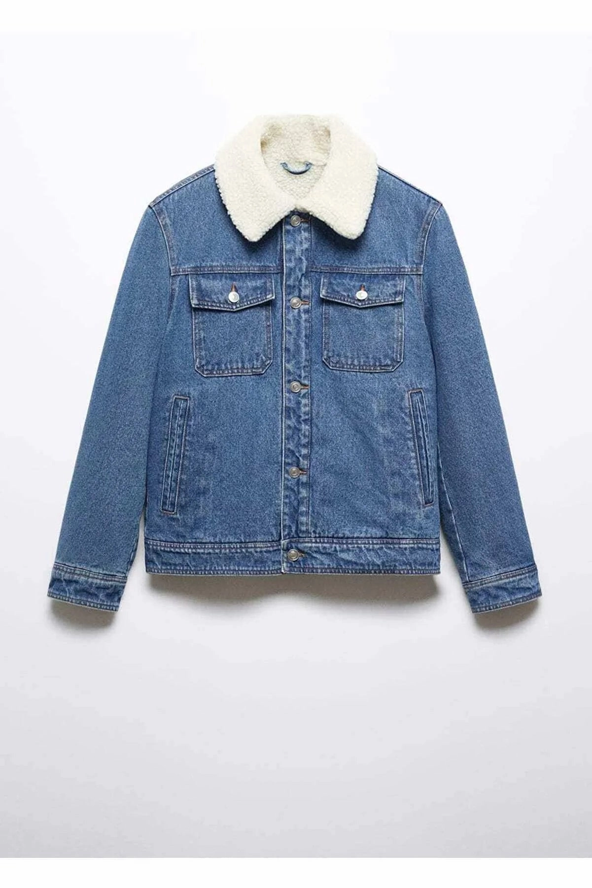 Mango Men's Furry Denim Jacket Jackets Heavy