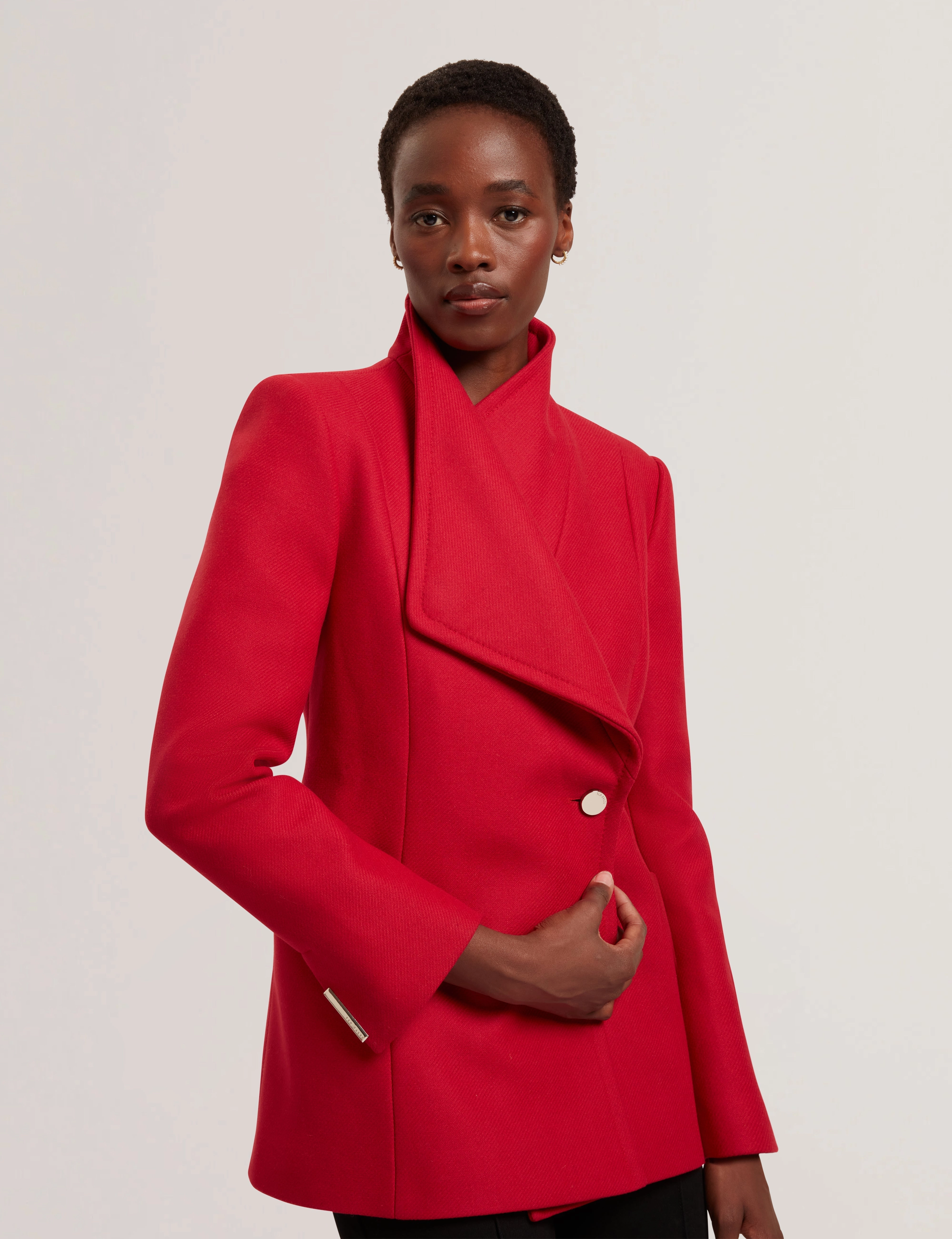 Evigna Double Faced Wool Short Sculpted Wrap Coat Dk-Red Winter Jackets And Coats