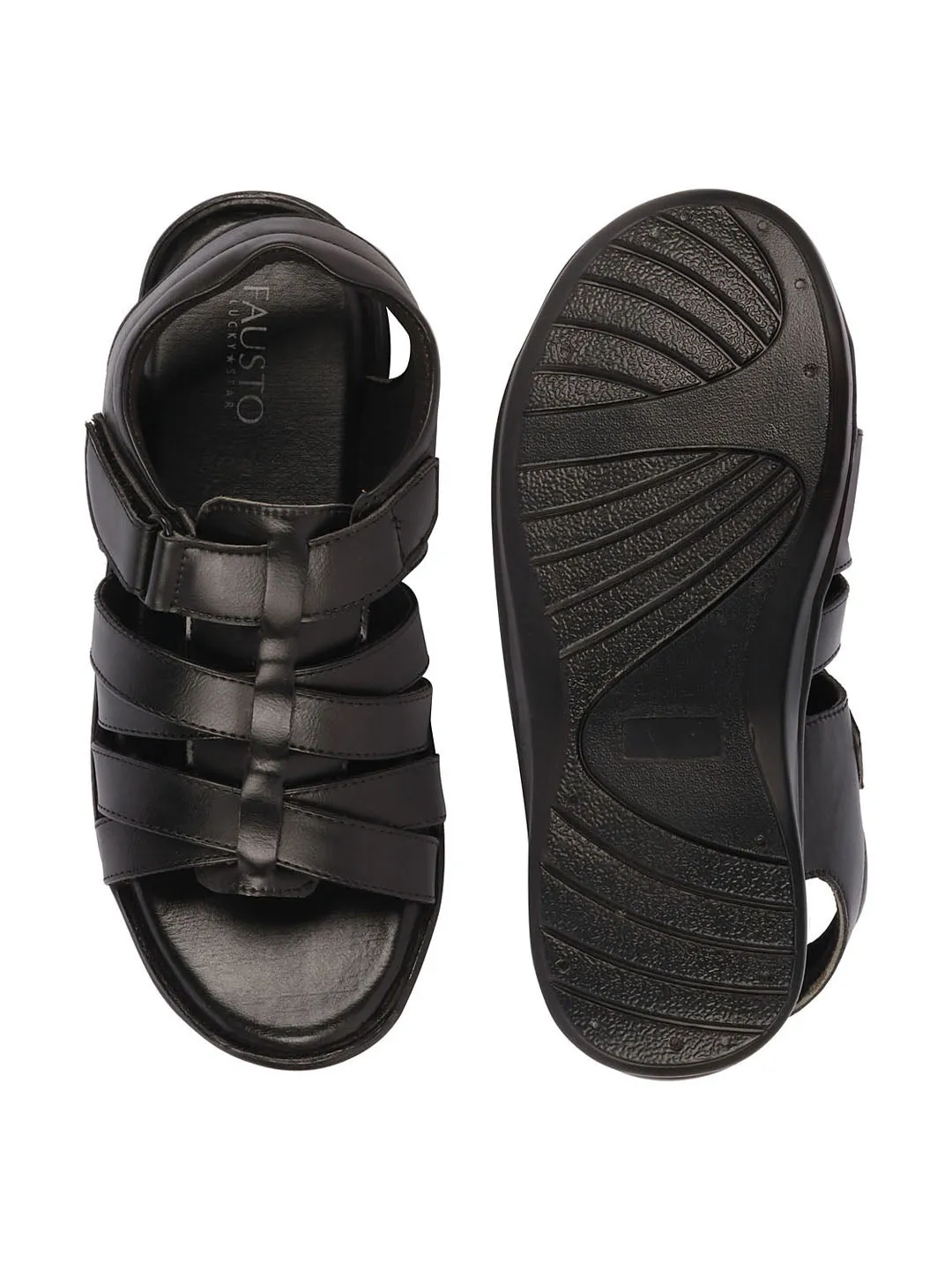 Cassandra Sandals Men Black Multi Cross Strap Broad Feet Open Toe Casual Dress Sandals