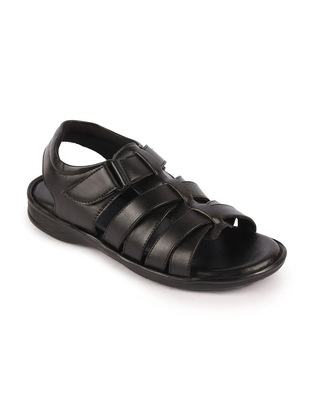 Men Black Multi Cross Strap Broad Feet Open Toe Casual Dress Sandals Shell Sandals