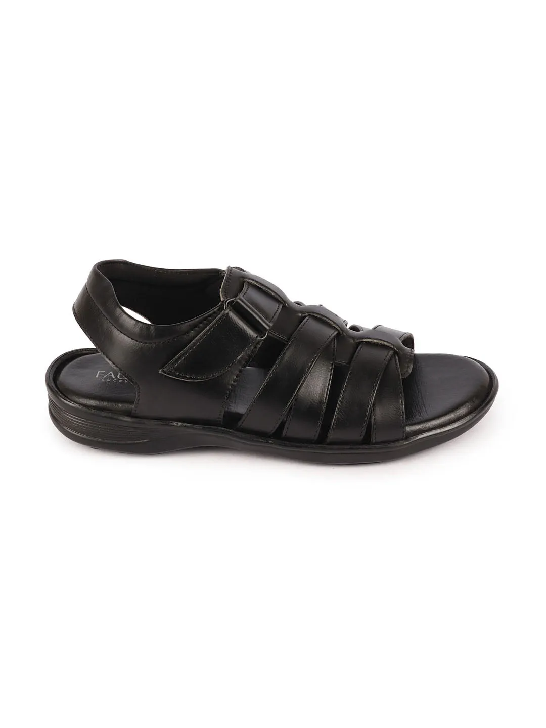 Adjustable Slide Sandals Men Black Multi Cross Strap Broad Feet Open Toe Casual Dress Sandals