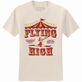 Homefield Adult/Unisex Vault Flying High Circus Design Short Sleeve T-shirt - Cream Graphic Shirts