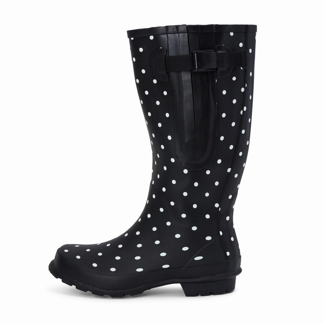 Wide Calf Rain Boots - 15 to 19 inch calf - Black Spotty- Regular Fit in Ankle Wide Brown Ankle Boots