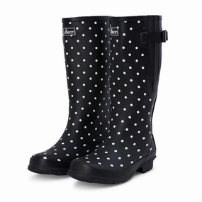 Cropped Jeans With Ankle Boots Wide Calf Rain Boots - 15 to 19 inch calf - Black Spotty- Regular Fit in Ankle