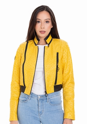 Comly Yellow Ostrich Leather Women Jacket Heat Gear Jackets
